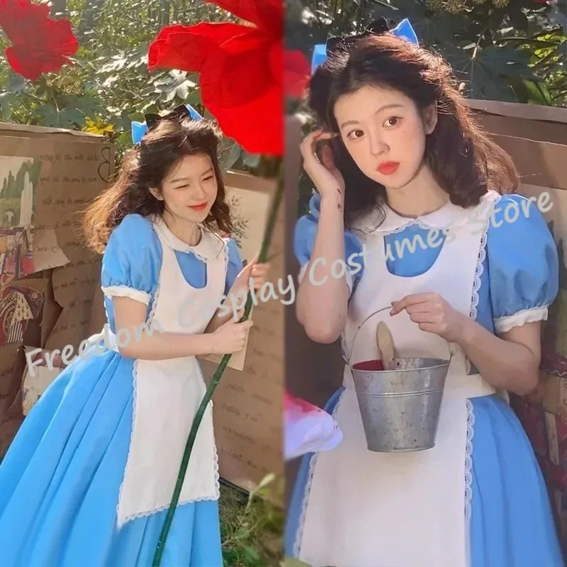 

Adult Girl Blue Wonderland Halloween Costume for Adult Party Lolita Maid Dress Cosplay Alice PS;5'B