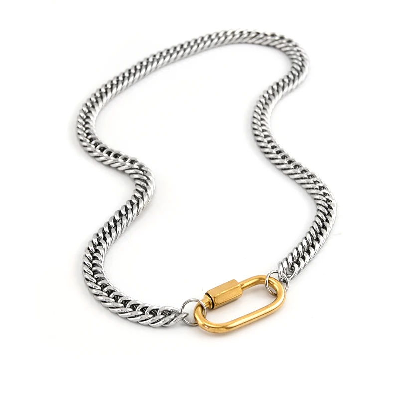 

Golden Carabiner Clasp Women Men Chunky Heavy Chain Statement Necklace Stainless Steel Jewelry