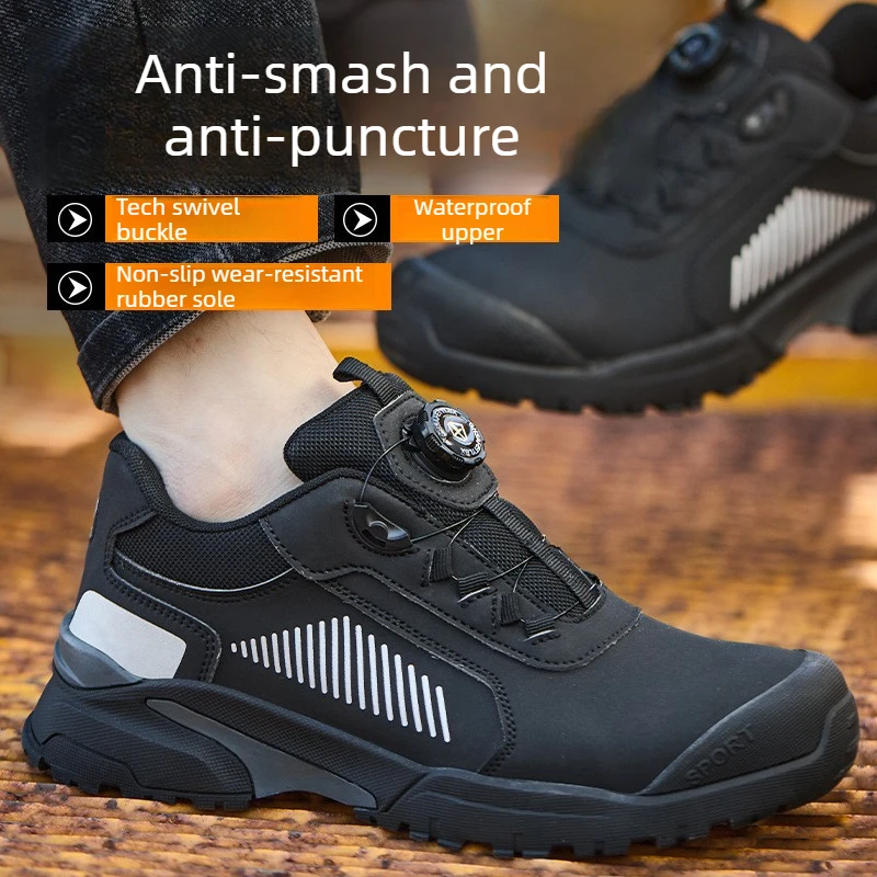 Chaussures de sécurité à embout d'acier pour hommes et femmes, semelle orthopédique anti-impact, bouton rotatif, imperméables, bottes de chantier à embout métallique_voghion.com