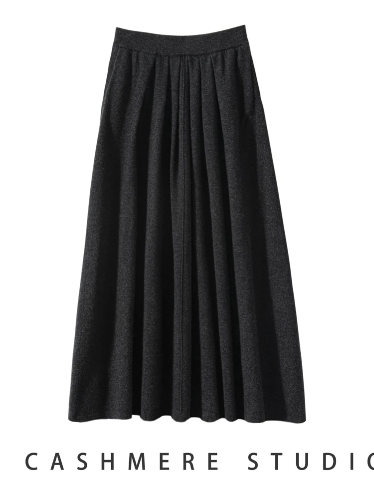 Robe longue plissée en cachemire pour femme, jupe complète chic, dame de bureau, luxe, coréen Grace, automne, hiver, nouveau, 100%