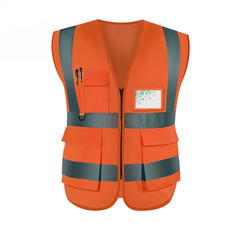 Reflective Safety Vest High Visibility Night Work Security sleeveless Yellow Vest Construction Workwear Zipper & Pockets Adults