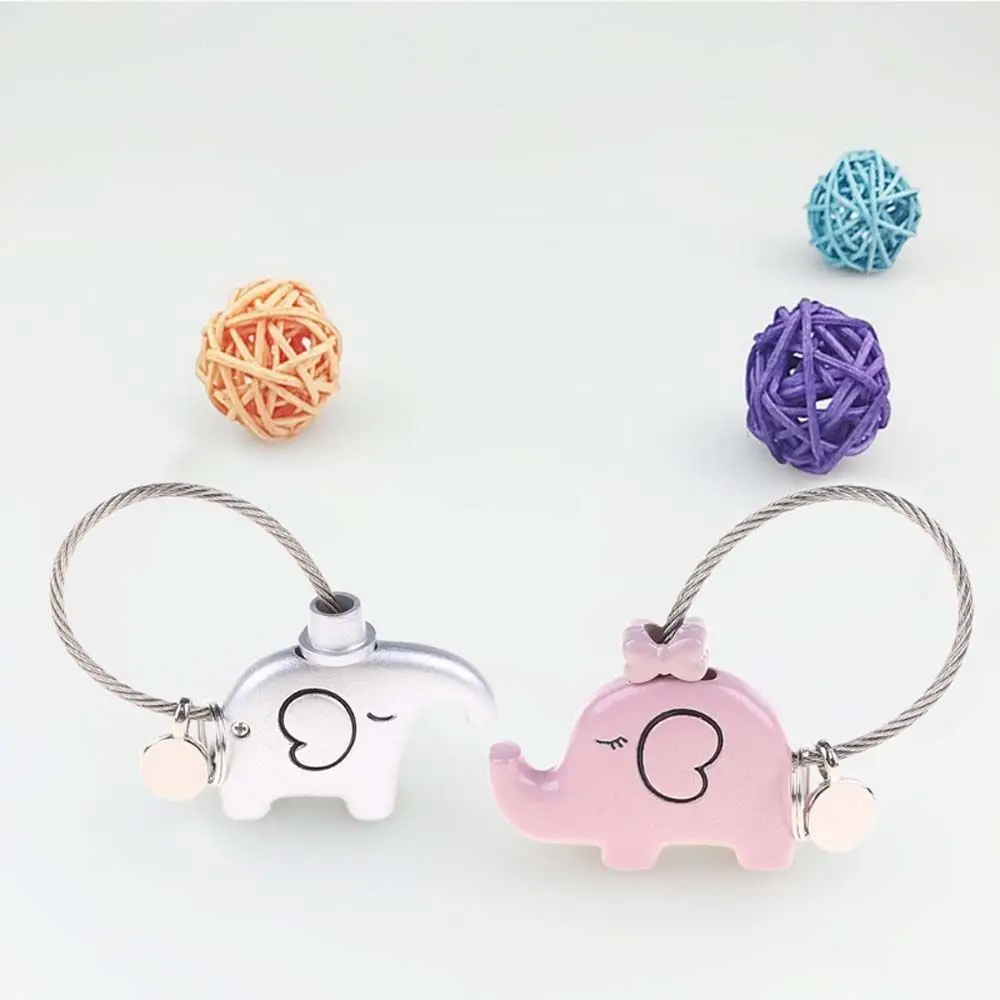 Cute Metal Cartoon Good Luck Wire Ring Kiss Elephant Pendant Couple Keychain Bag Ornaments Lovers Lanyard