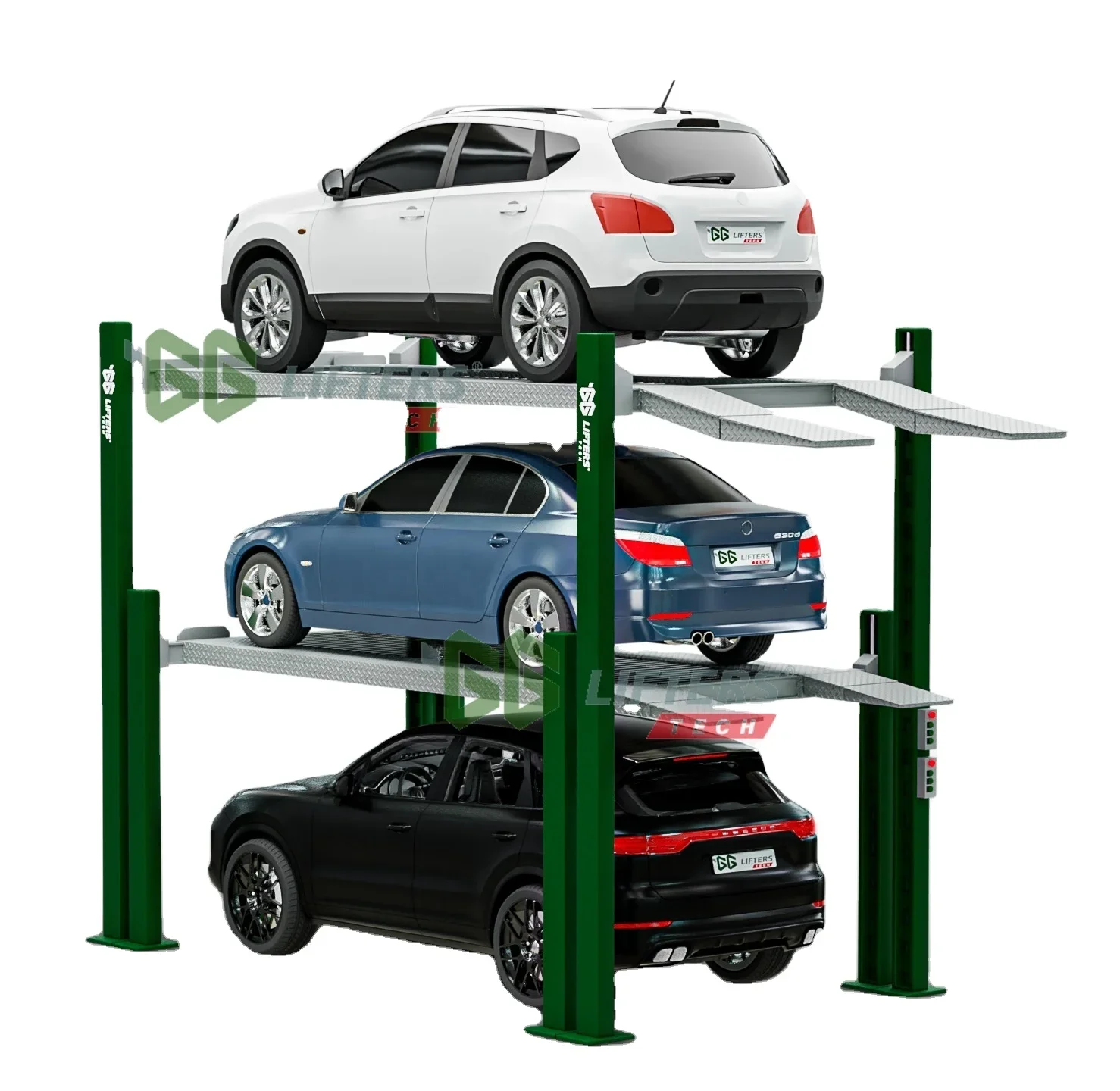 Hydraulic 4 post triple stacker parking equipment automatic car parking lifts automatic vehicle parking storage equipment