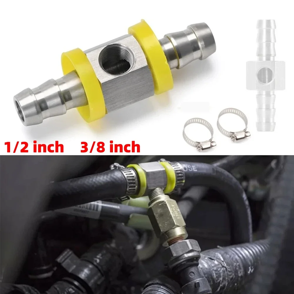 

Stainless Steel 3/8" 1/2" Fuel Line Hose T-Fitting Adapter Fit 1/8-27 NPT Port for Fuel Pressure Gauge Sensor with Hose Clamps