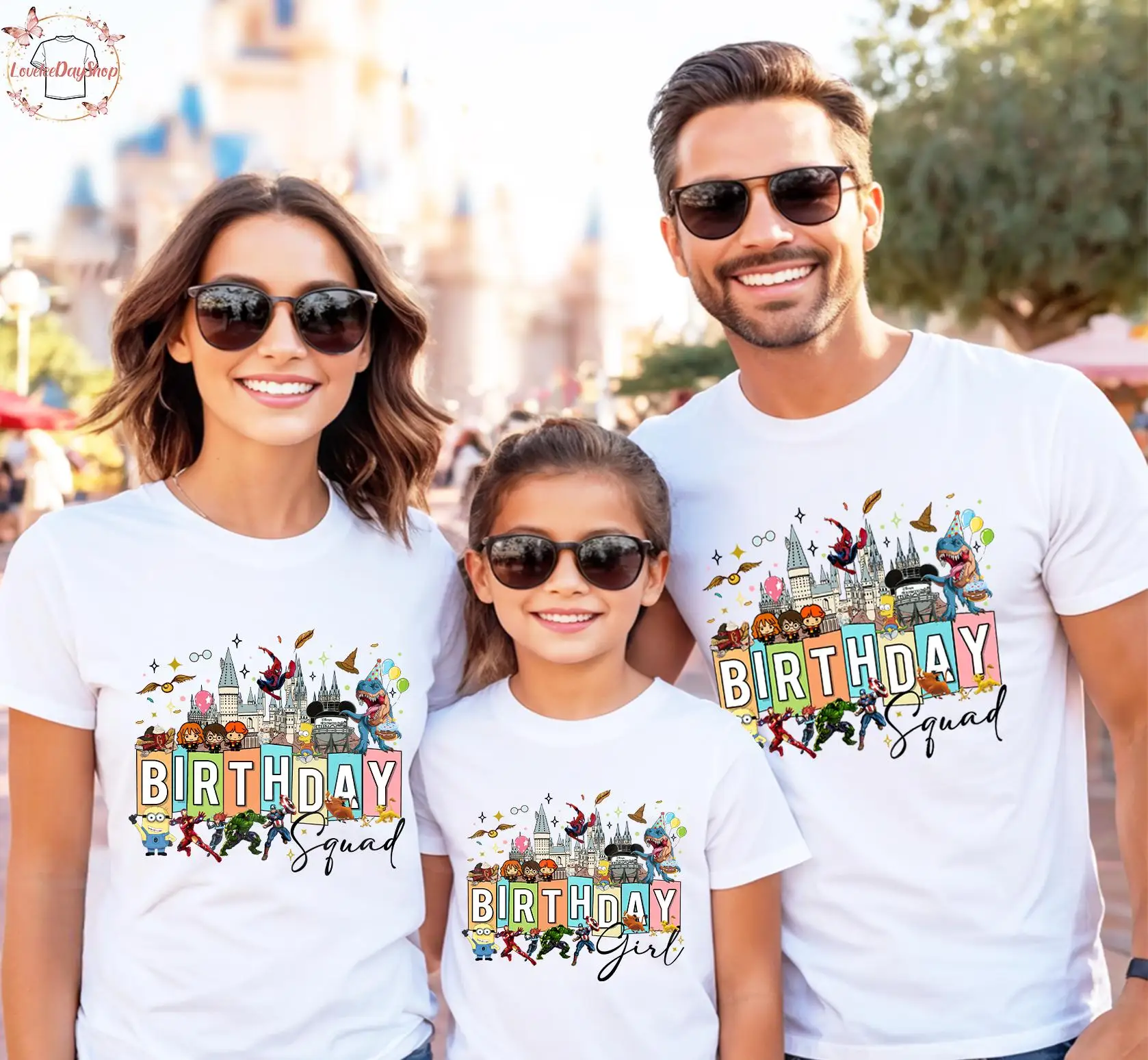 

Летние футболки для родителей и детей 2026, повседневные футболки из чистого хлопка, унисекс, семейные комплекты с принтом Disney Birthday Squad Castle