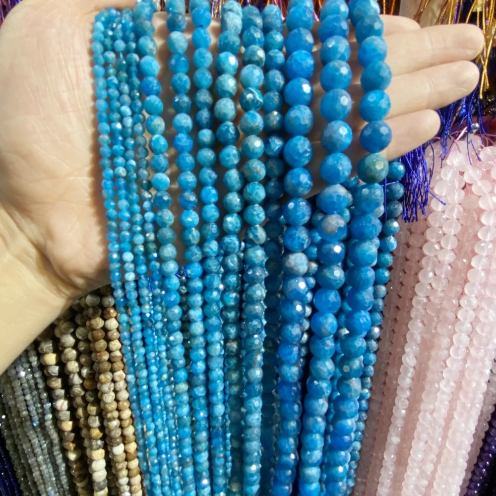 4 6 8 10 mm Natural Stone Beads Blue Apatite Labradorite Round Shape Faceted Loose Beads DIY Bracelet Necklace Jewelry Making