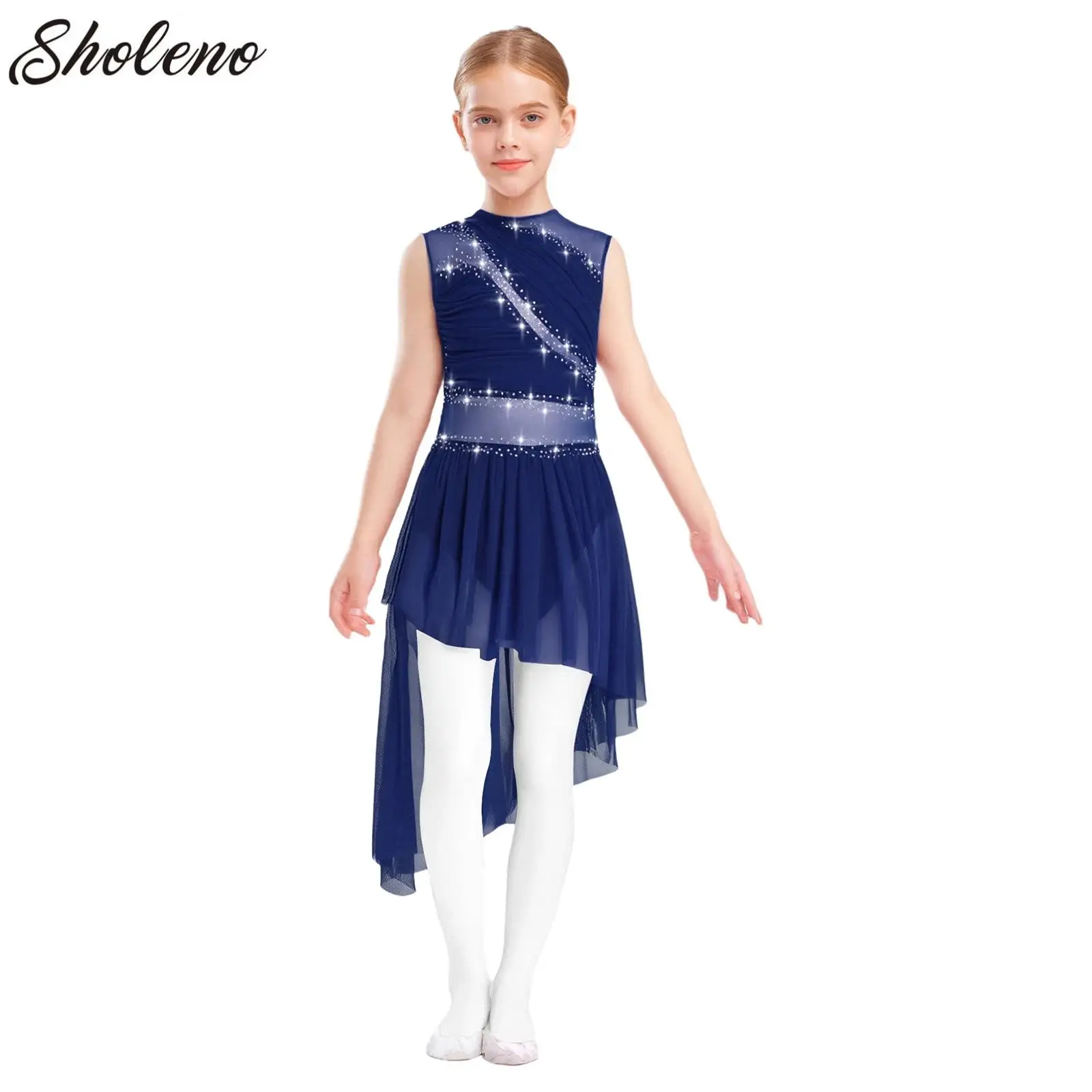 

Kids Girls Lyrical Dance Dress Ballet Modern Dancewear Sleeveless Open Back Gymnastics Skirted Leotard Figure Skating Costume