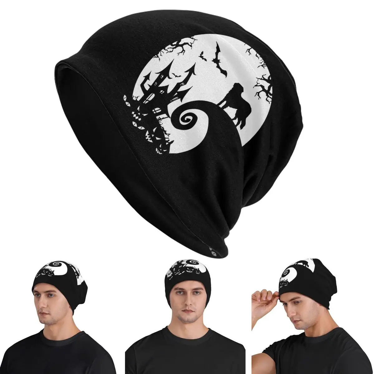 

Saint Bernard Dog And Moon Halloween Skullies Beanies Hats Warm Autumn Winter Outdoor Cap Knitted Bonnet Caps for Unisex Adult