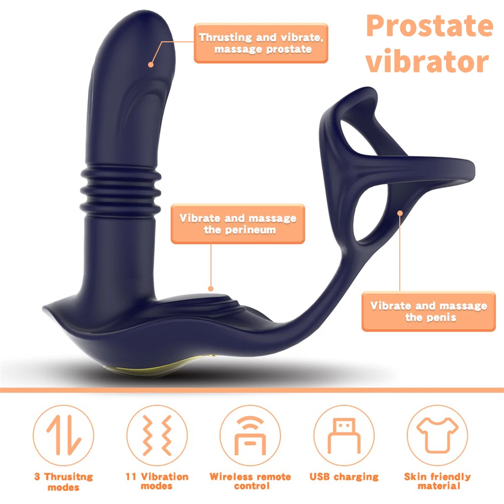 Male Prostate Massager Vibrator Telescopic Anal Plugs Penis Ring Butt Plug Vibrator Wireless Control Sex Toy for Men Masturbator