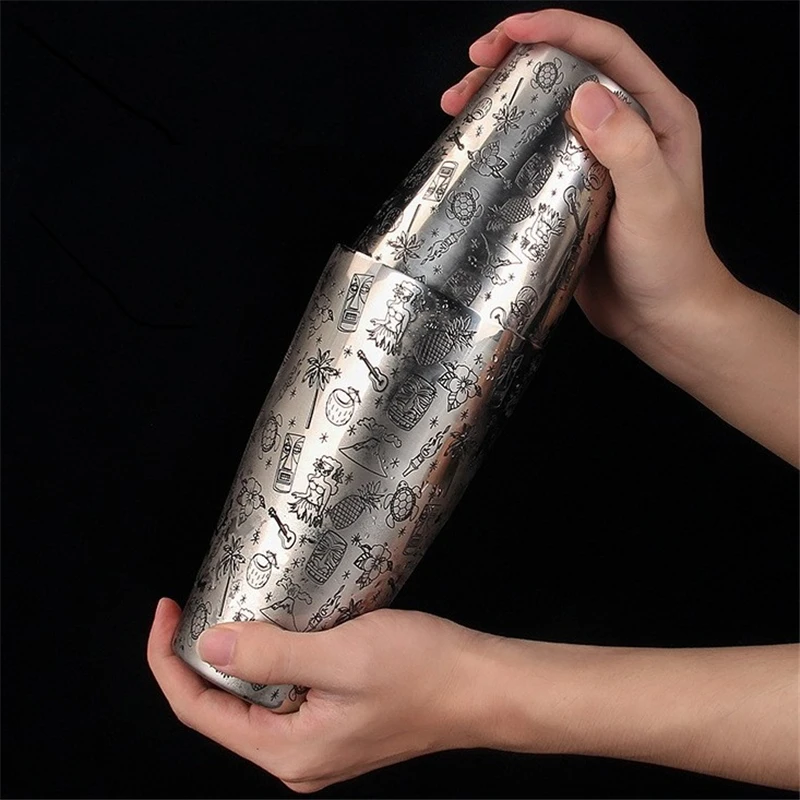 1pcs Boston Cocktail Shaker With Etched Pattern Bar Cocktail Shaker Tin Set Bar Tool
