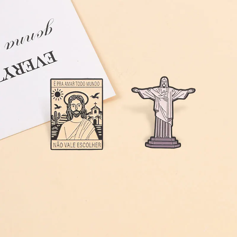 Christliche Jesus-Abzeichen, Christus-als-Erlöser-Statue, Emaille-Anstecker, „É Pra Amar Todo Mundo“ (Es lohnt sich nicht, sich für jemanden zu entscheiden), Brosche, Accessoire, Geschenk. – Detail 2