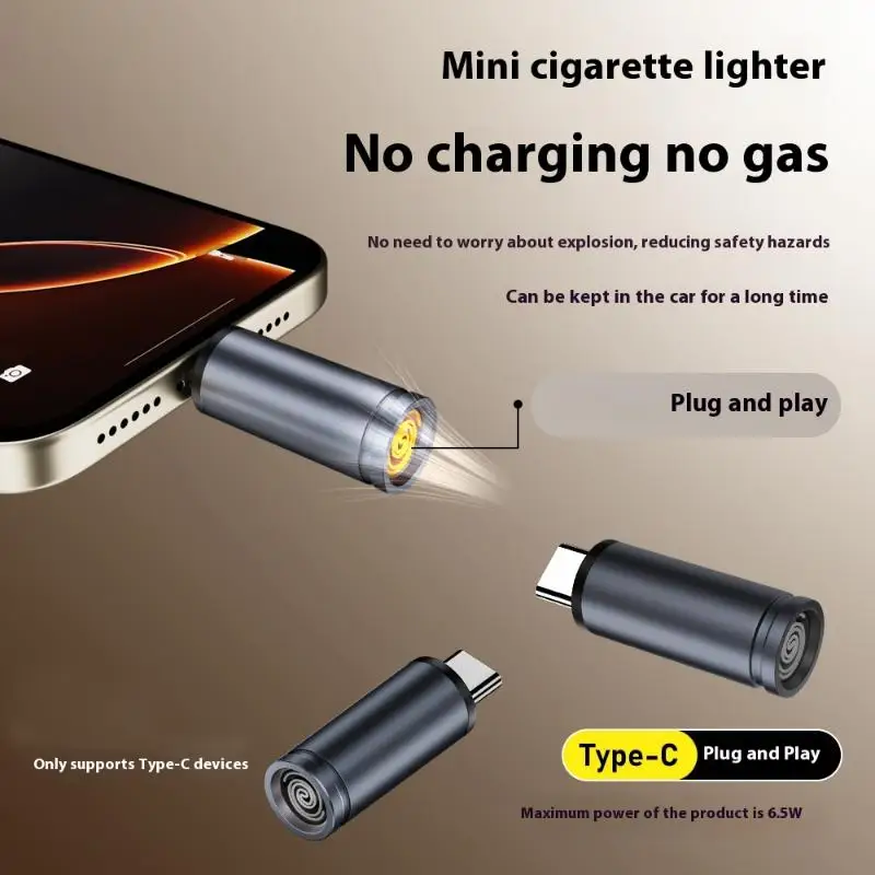 Type-C Mini Mobile Cigarette Lighter Air Blowing Cigarette Lighter Auto Shut-Off Safety Portable Cigarette Lighting Artifact