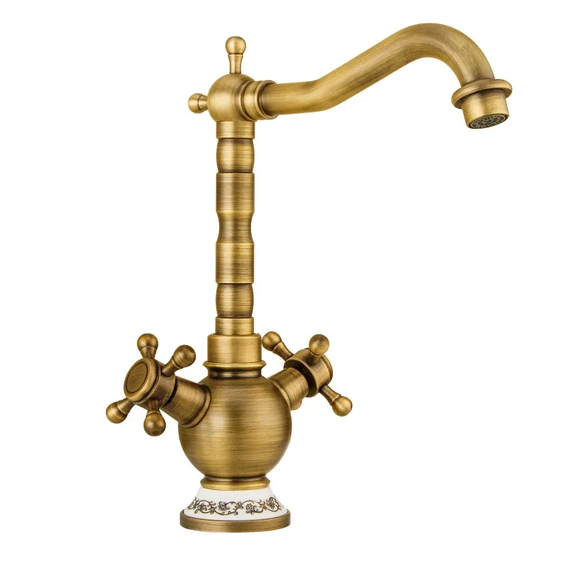 

European Brass Vintage Ceramic Dual Control Raised Faucet Toilet Countertop Basin Face Washing Household Hot and Cold Faucet