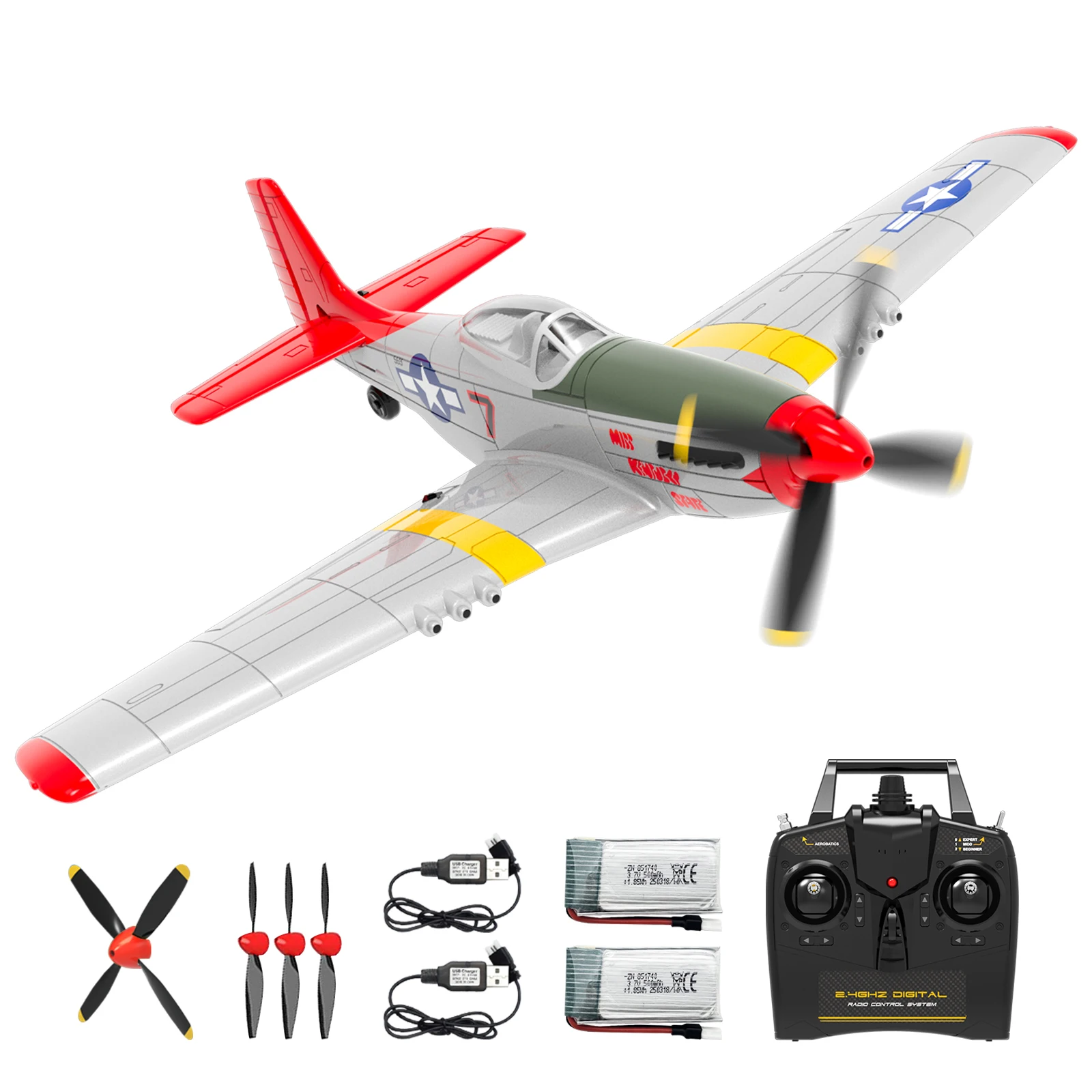 

Volantexrc P51 Mustang RC Plane, 3-Level Control, One Key Aerobatic RC Airplane, Easy Assembly for Beginners & Adults
