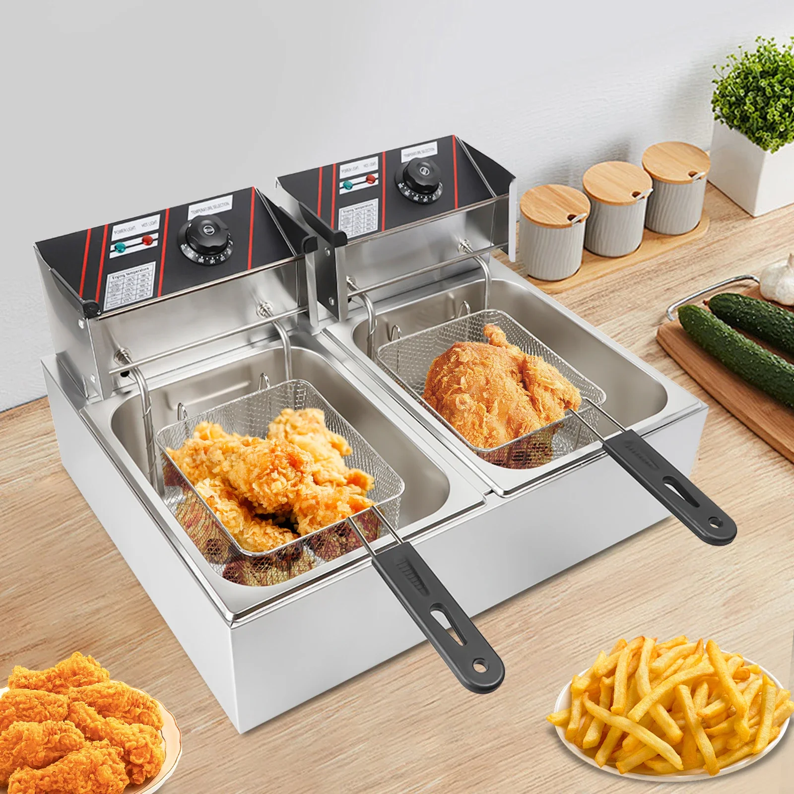 

-12L 5000W Commercial Electric Deep Fryer Dual Tank Restaurant Stainless Steel Electric Fryer