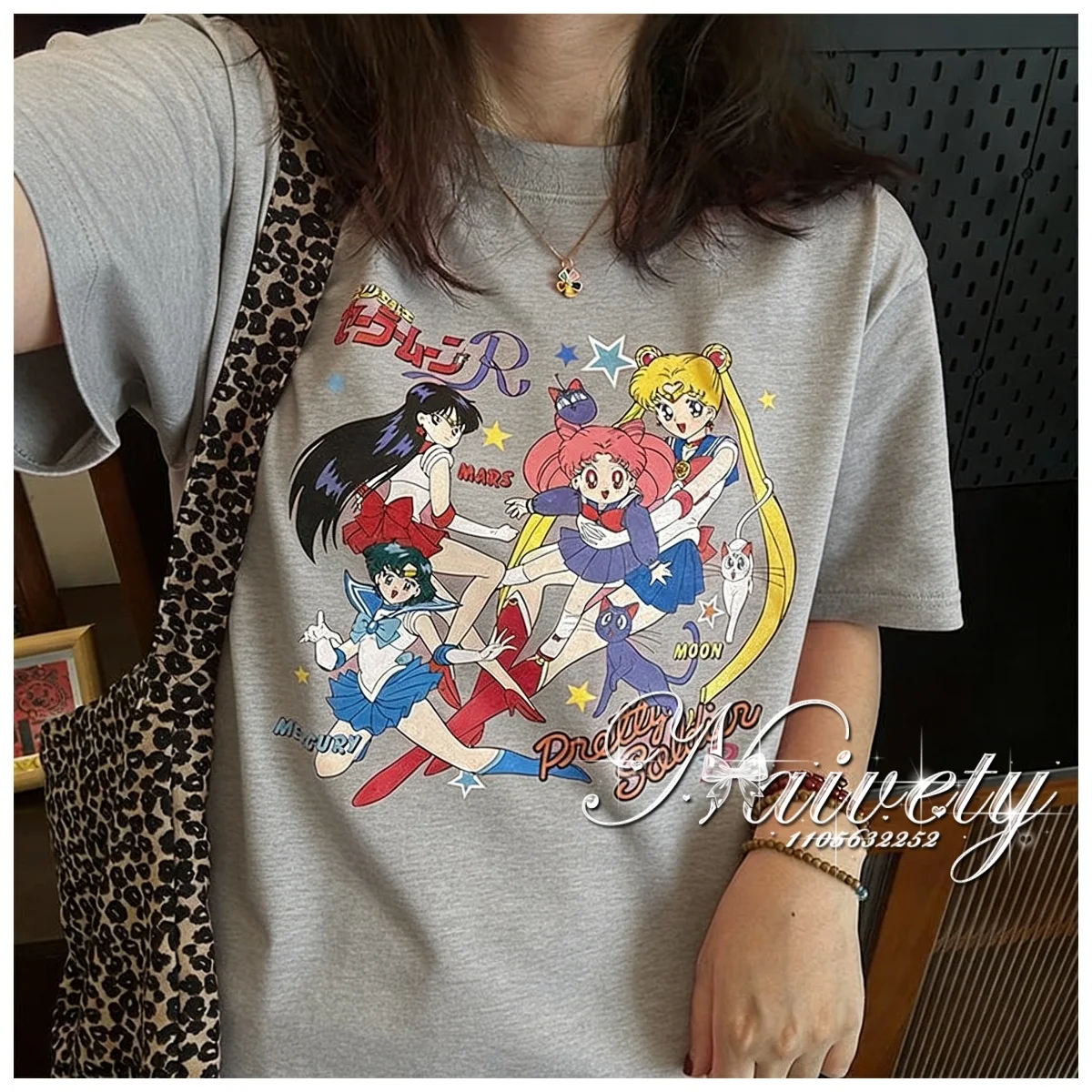 2026 Sailor Moon Print Baumwoll-T-Shirt, Kurzarm-Oberteile für Herren, Damen und Studenten, Anime Tsukino Usagi Mars Mercury Chibiusa Grafik-T-Shirt
