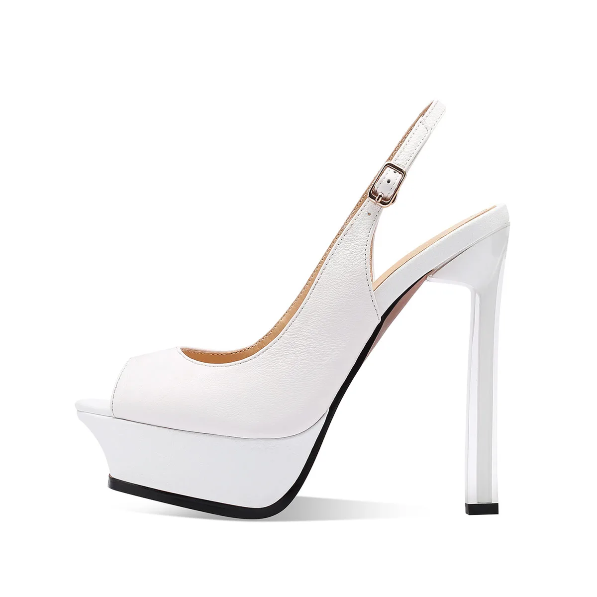 

Arden Furtado 2025 Summer cowhide Platform Peep toe shoe round toe Super high heel Back Strap Open toe Sandals Commuter shoes