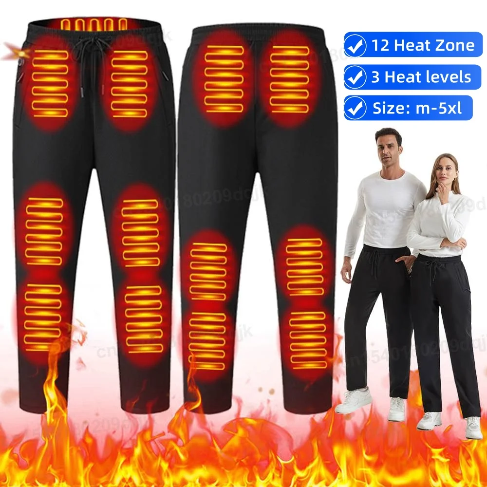 

Unisex Heating Pants Elastic Waist USB Heated Sports Trousers Skiing Fishing Motorcycle Outdoor Casual Thermal Pants Plus Size