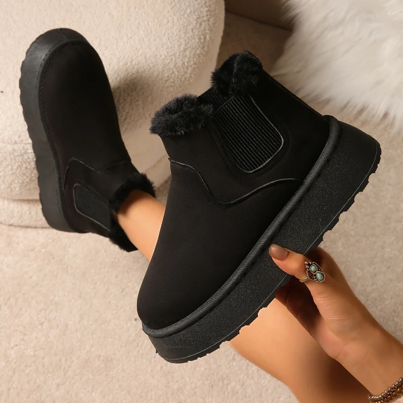 

Women Winter Warm Snow Boots Thick-Soled Plus Size Cotton Shoes Fleece-Lining Stitched Cotton Boots Outdoor Non-Slip Short Boots