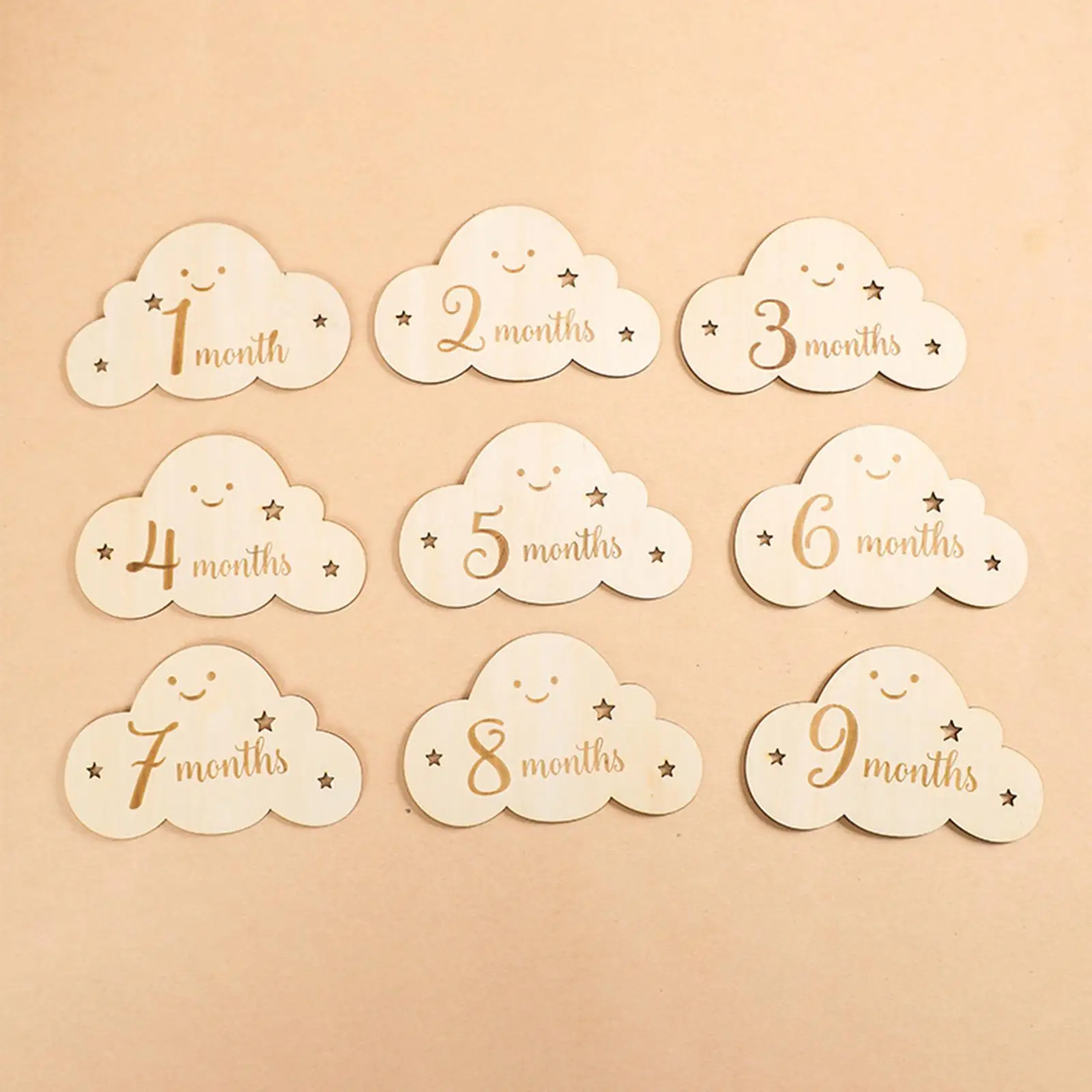 8Pcs Wooden Baby Milestone Cards Double Sided Photo Prop Cards Birth Journey