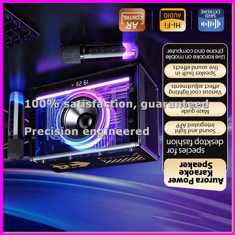 Bluetooth Karaoke Machine for Adults Kids with Two Wireless Microphones, Portable Speaker with LED Lights for Party-ELEC