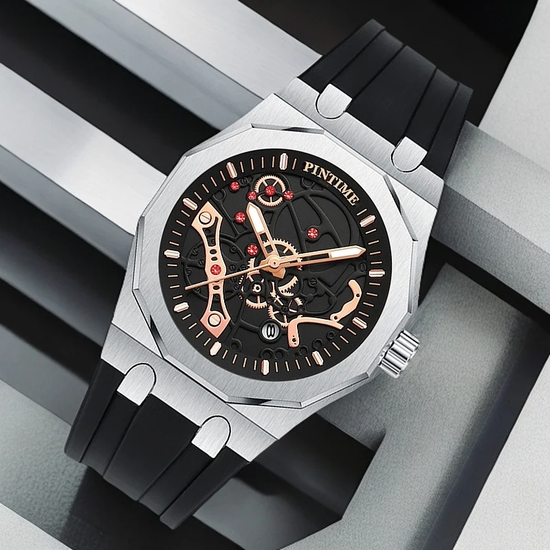 PINTIME Men Quartz Watch Mechanical Style Dial Design Fashion Business And Leisure Style Men And Women Quartz Watch