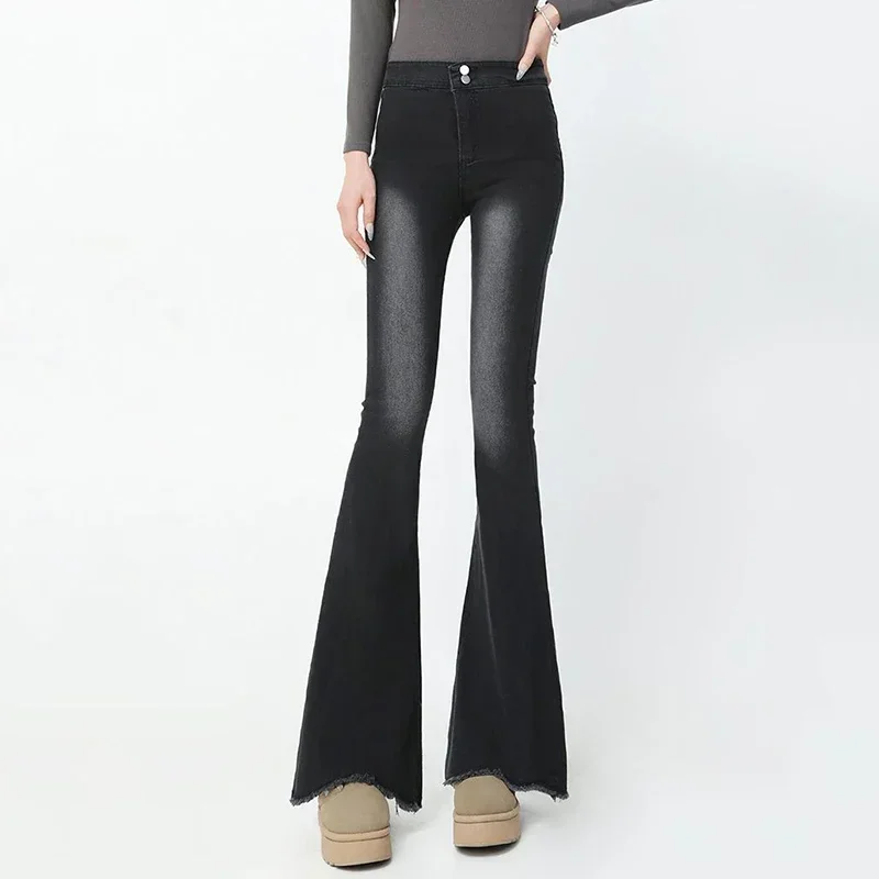 

Lady Black Grey Streetwear Bell Bottom Pants Woman High Waist Slim Stretch Designer Flare Jeans Girls Classic Y2k Denim Trousers