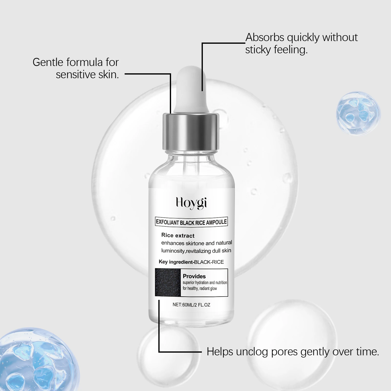 توهج الأرز أمبولة الأرز الأبيض الأسود مقشر للوجه الجسم إزالة الجلد الميت الرؤوس السوداء تجديد المسام تقليل مصل الأرز