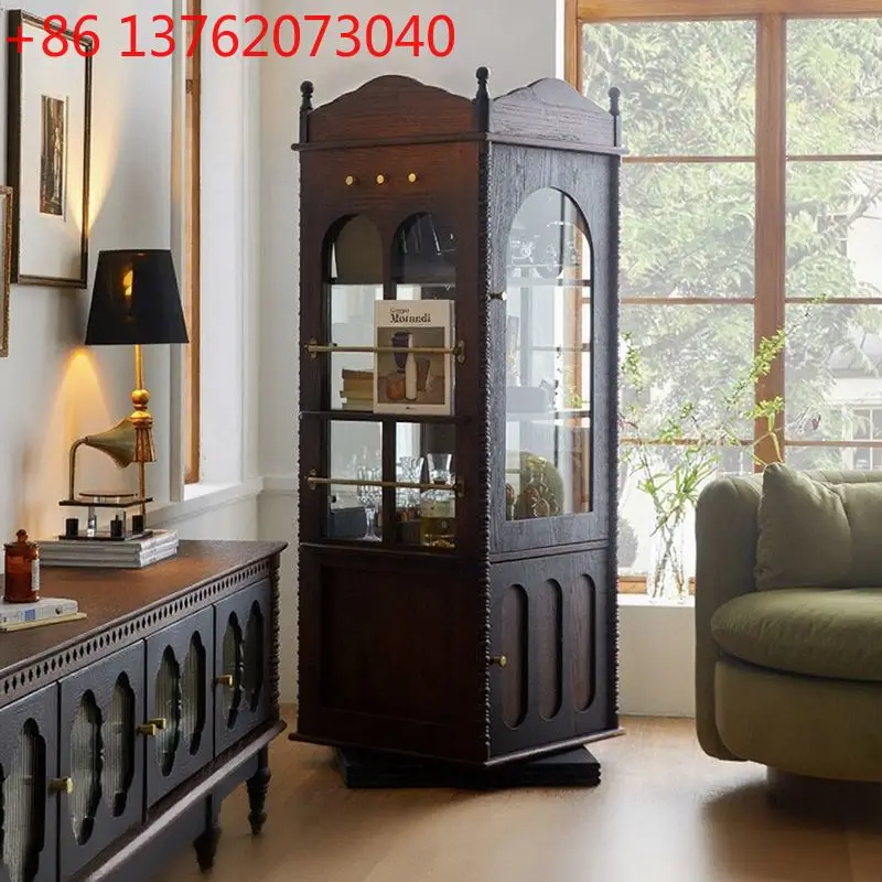 

Американский книжный шкаф из цельного дерева, вращающийся шкаф для хранения в стиле ретро со стеклянной дверью, угловой