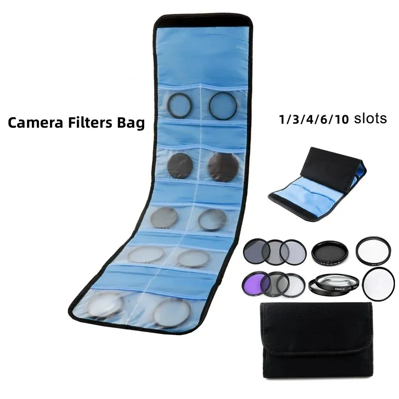 RF09  foldable Camera accessories Lens Filter Bag case 1/3/4/6/10 Pockect Filter Lens Wallet Nylon Adapter Ring Storage Case Bag