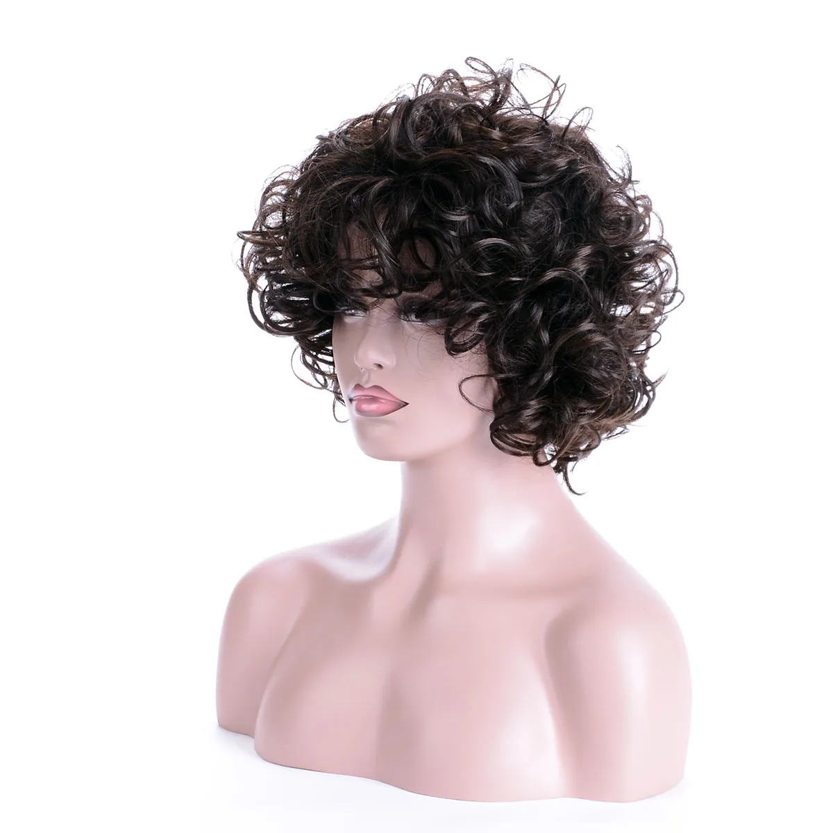 Fashion Short Curly Synthetic Wig for Women Fluffy Brown Afro Deep Wave Bob Heat Resistant Costume Party Wig for Women