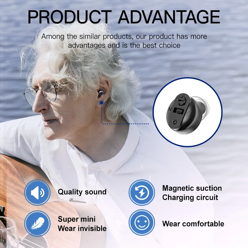 Comfort In-Ear Invisible Magnetism Charging Audiphone Earphone Portable Assisted Listening Sound Amplifier For Elderly People