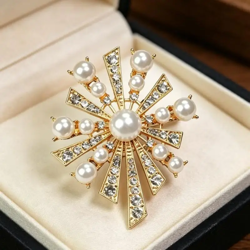 Exquisite Diamond Pearl Brooches For Women Girls Banquet Weddings Pins Versatile Shiny Corsage Clothing Accessories Gifts