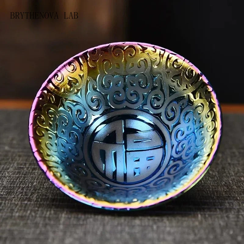 Tasse à thé multicolore dorée de 70 ml, en céramique faite à la main, style chapeau de pêcheur, pour ensemble Kung Fu, bol portable pour maître du thé, Bliss Single Cone
