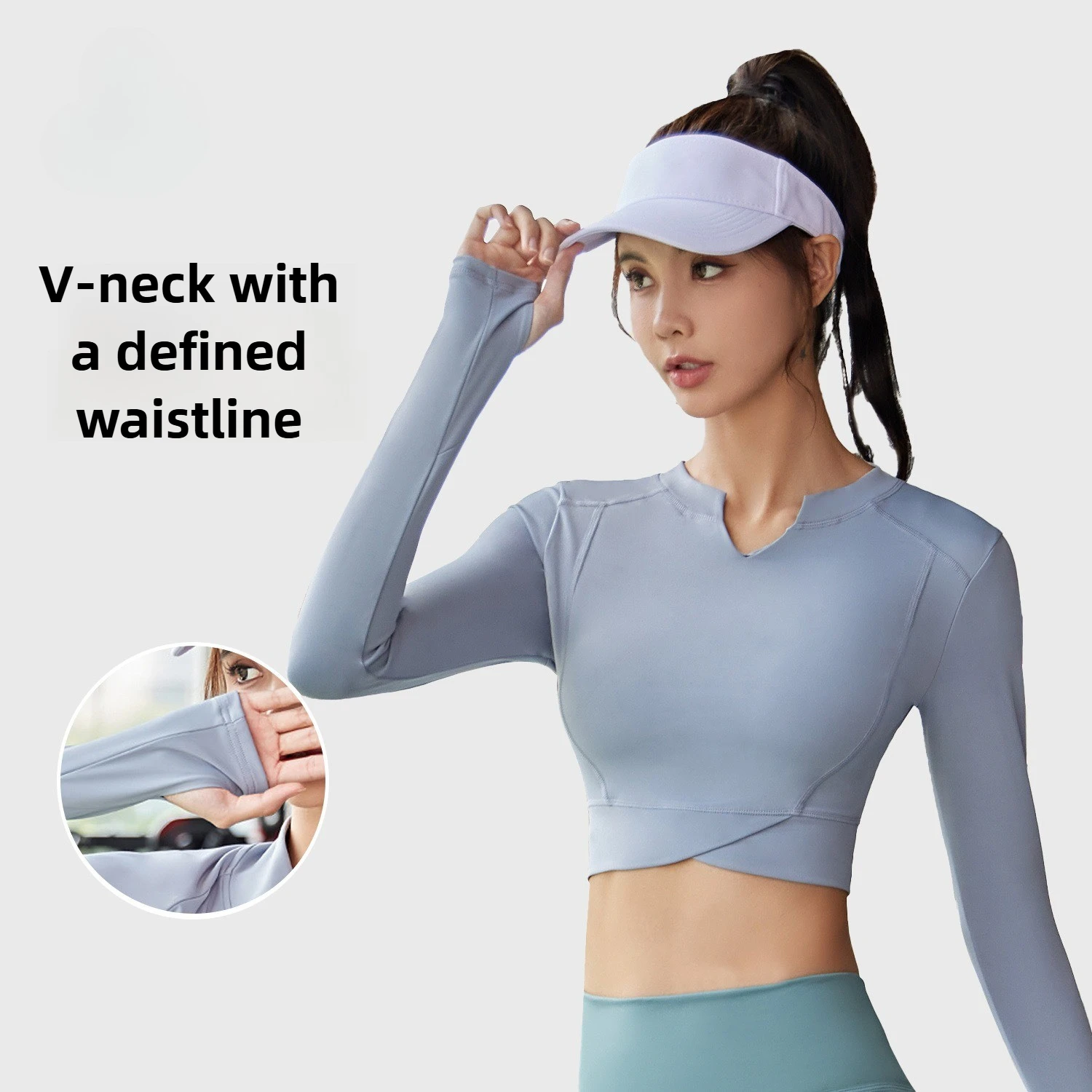 

V-neck Off-the-navel Long-sleeved Seamless Fitness Wear, Thin Outdoor Sports Tight Yoga Top for Women