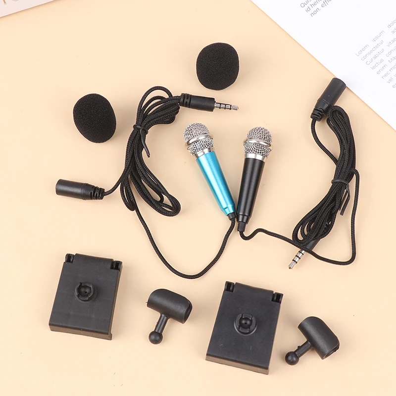 1Pc 3.5mm Mini Microphone With Stand Stereo Studio Mic For Smart Phone Laptop Desktop Handheld Microphone Portable Mini Mic