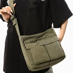 Preppy Style Canvas Satchels Anti-bleaching treatment Shoulder Bags For Women 100% Cotton Cross-cut Package Cloth Messenger Bags