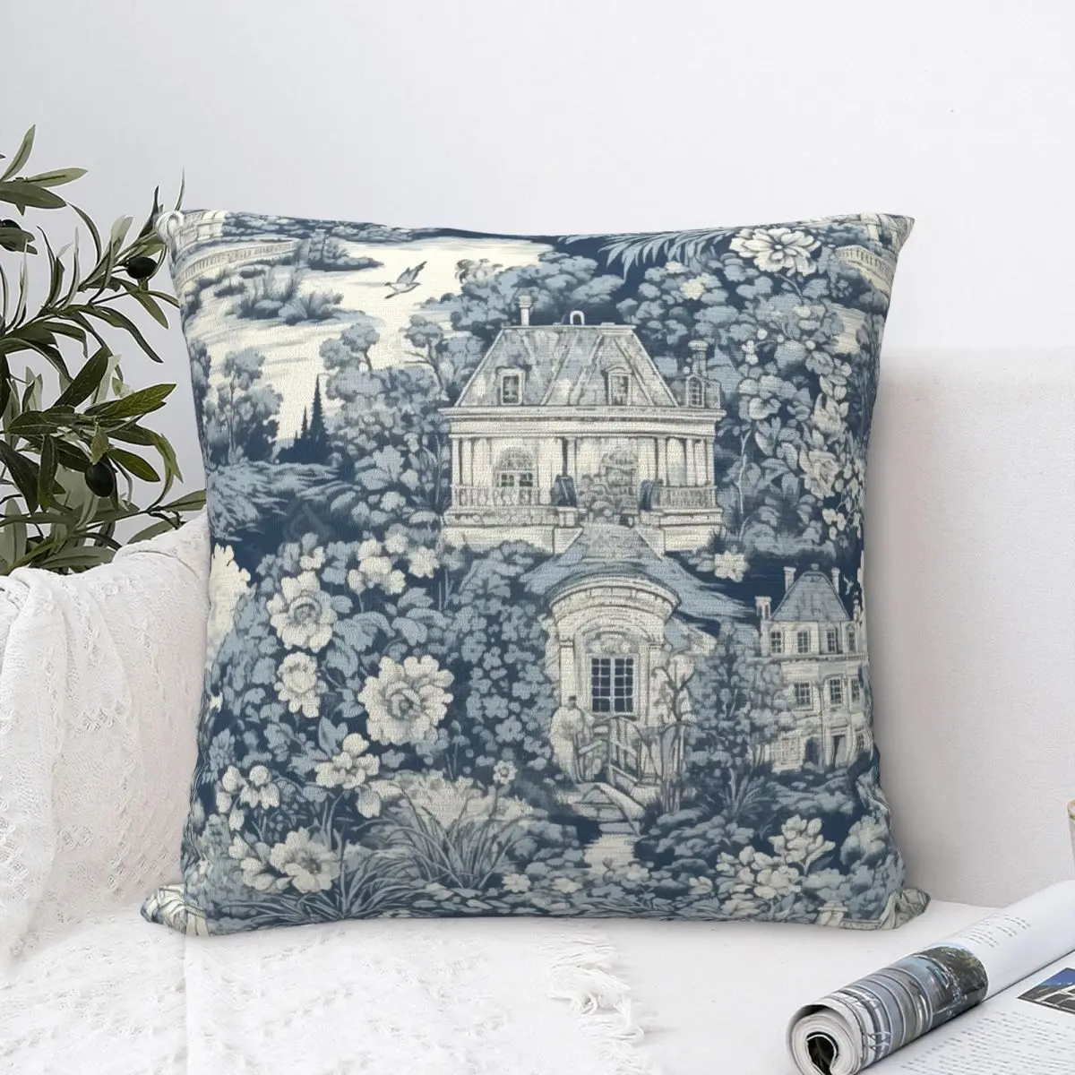 Decorative Classic French Toile De Jouy Pattern Pillowcase Fabric Of Jouy Print Pillow Cover Square Multi-Size Dropshipping