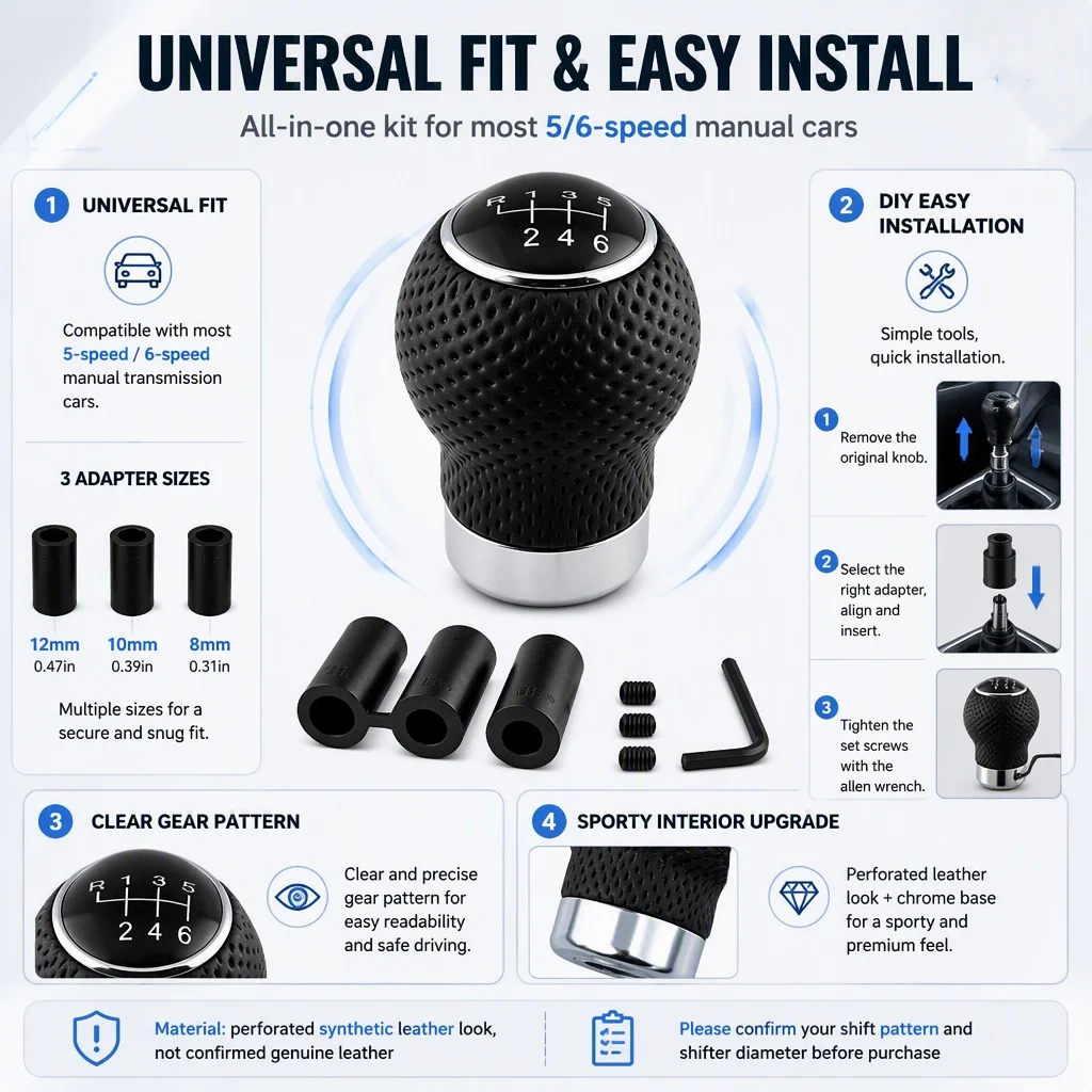 Black PU Leather 5/6 Speed Manual Transmission Shift Knob Auto Parts Universal Car Manual Gear Shift Knob Shifter