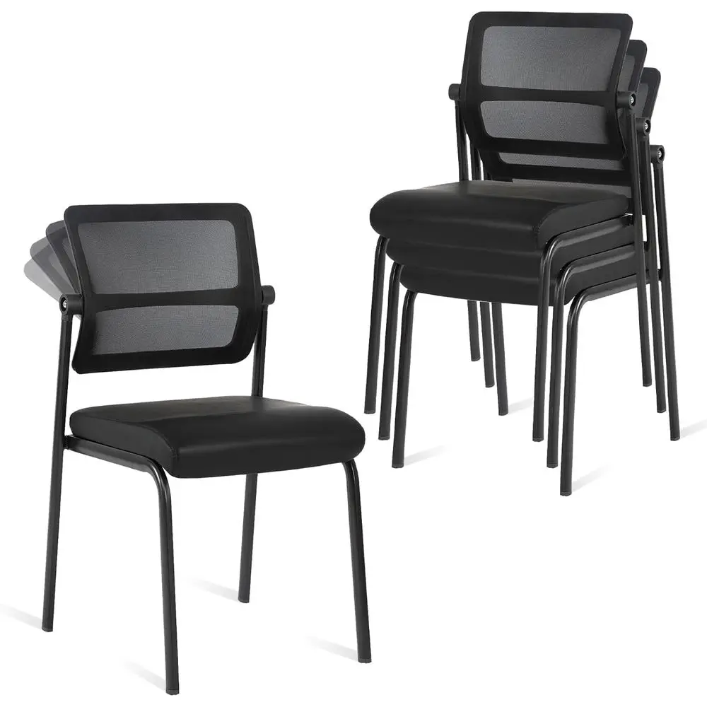 

Mesh Backrest Ergonomic Office Chair with Leather Cushion and Lumbar Support, Ideal for Conference, Lobby, School, and Classroom