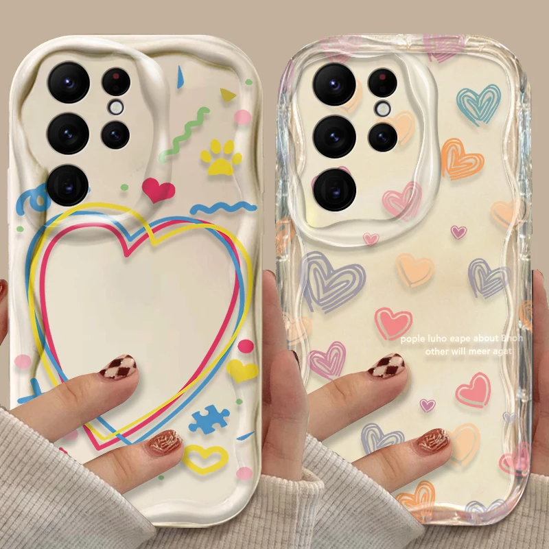 Case For Samsung Galaxy S24 Ultra S23 S22 Plus S21 S20 FE A25 A55 A35 A15 A16 A05 A05S A06 Colour Love Heart Line Clear Cover