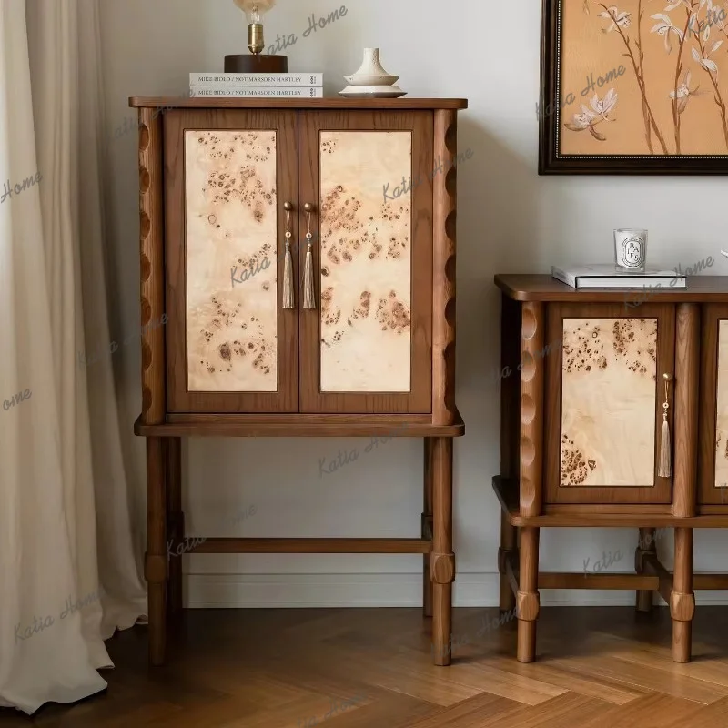 PG French retro solid wood porch cabinet household living room storage double door storage cabinet