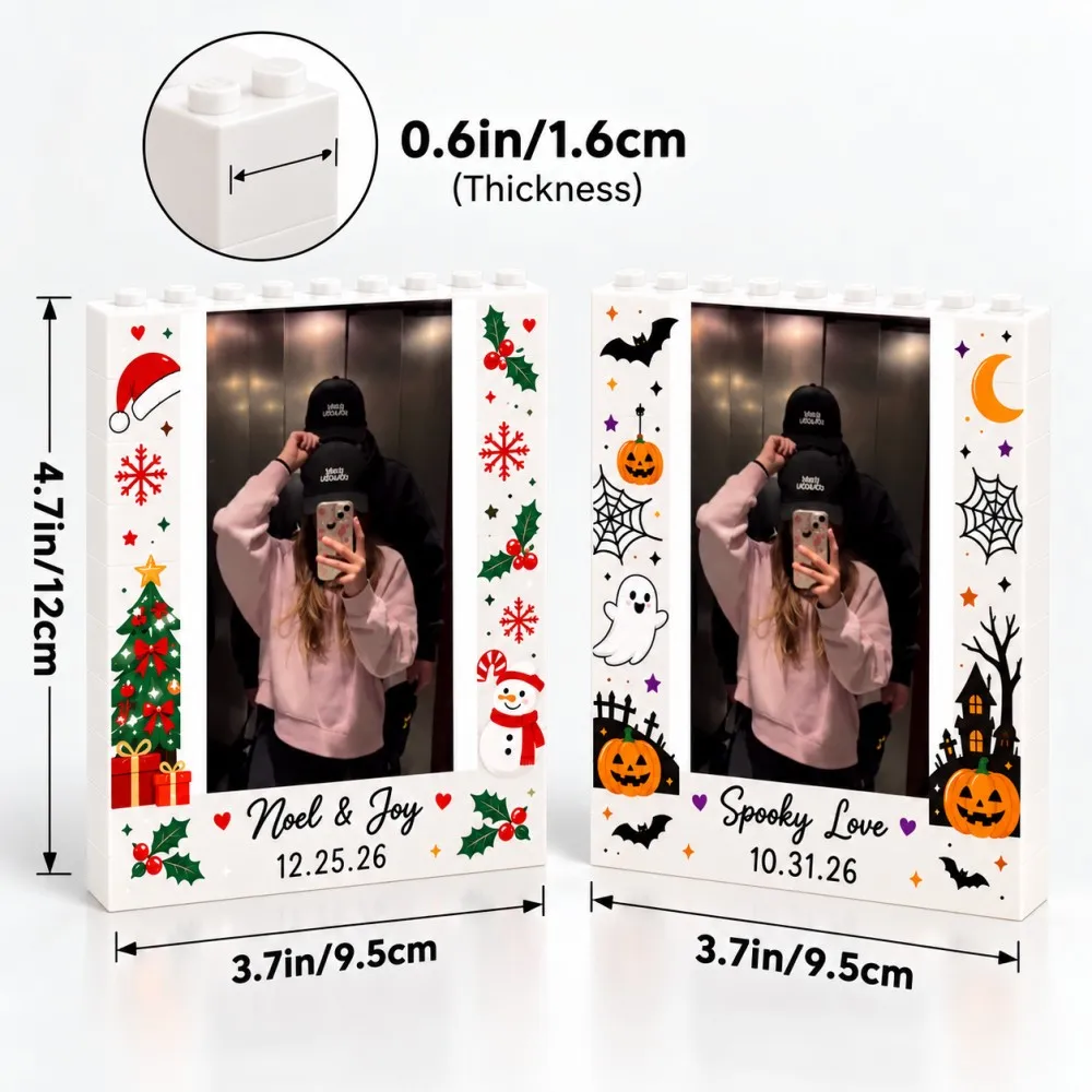 1PC Custom Photo Acrylic Building Brick Display Stand Personalized Picture Frame for Couple Family Christmas Halloween Gift