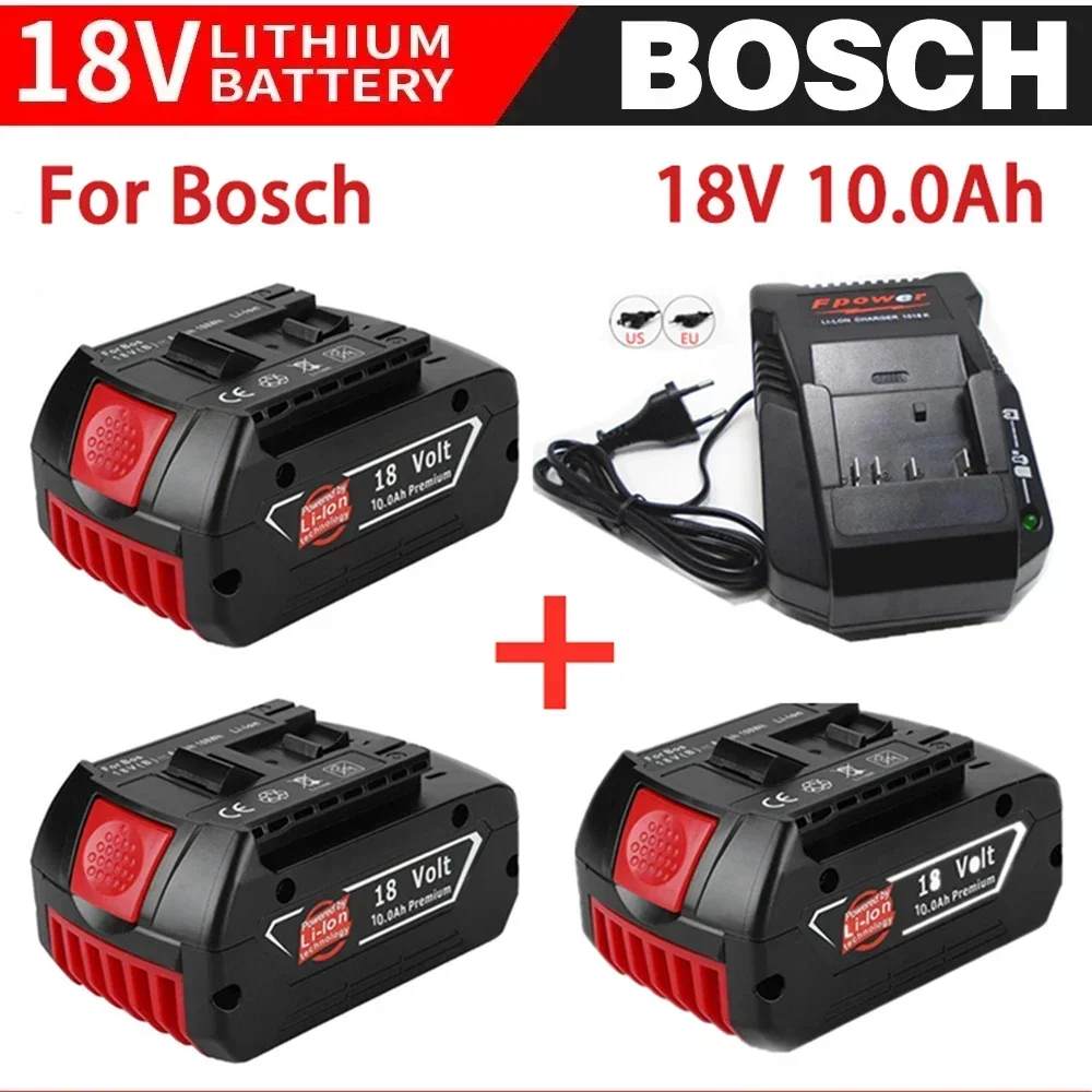 18V Battery 10Ah for Bosch Electric Drill 18V Rechargeable Li-ion Battery BAT609, BAT609G, BAT618, BAT618G, BAT614 + 1Charger