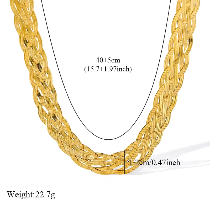 EILIECK New Fashion Stainless Steel Metal Flat Braided Crossover Chain Necklace For Women Trendy Neck Chain Jewelry Lady Gift