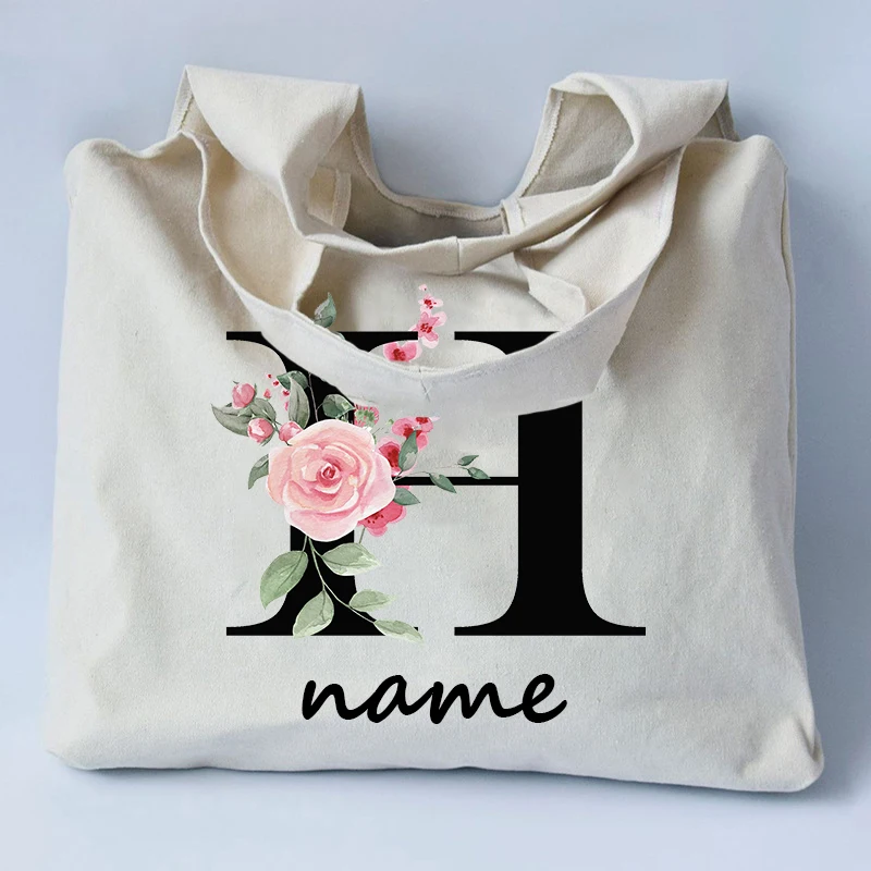 Borsa a tracolla in cotone con stampa personalizzata del nome personalizzata A-Z borse da regalo da sposa per feste di matrimonio da viaggio per ragazze