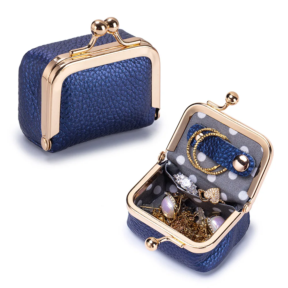 Multi‑Purpose Genuine Leather Small Coin Purse Portable Rings Necklaces Earbuds Storage Case Lady Mini Kiss‑Lock Organizer Pouch