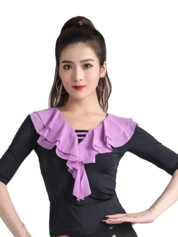 1pcs/lot woman latin dancing top lady waltz ballroom dancing blouse chiffon neck