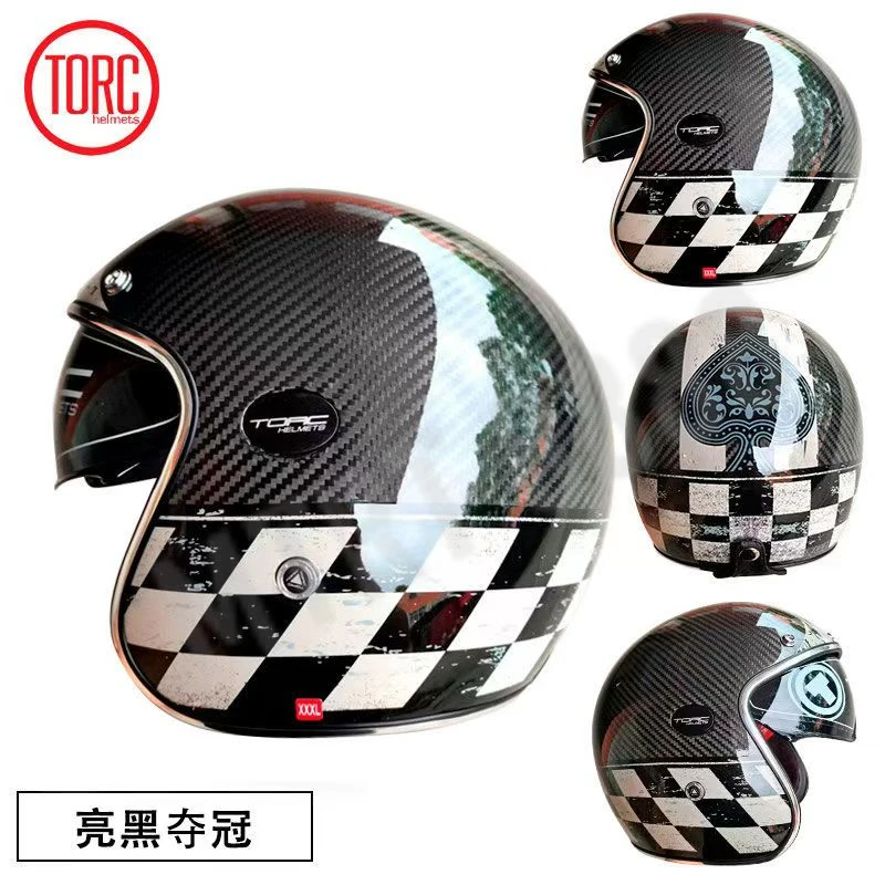 TORC T50 3/4 Open Face Moto Helmet carbon fiber Transparent Bubble Mirror DOT Approved Vintage Motorcycle Helmets Capacete 4XL