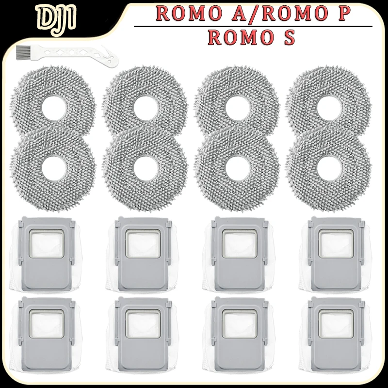 Replacement Accessories Kit Compatible with ﻿DJI ROMO A/ROMO P/ROMO S Robot Vacuum Parts,Mop Pad,Dust bags